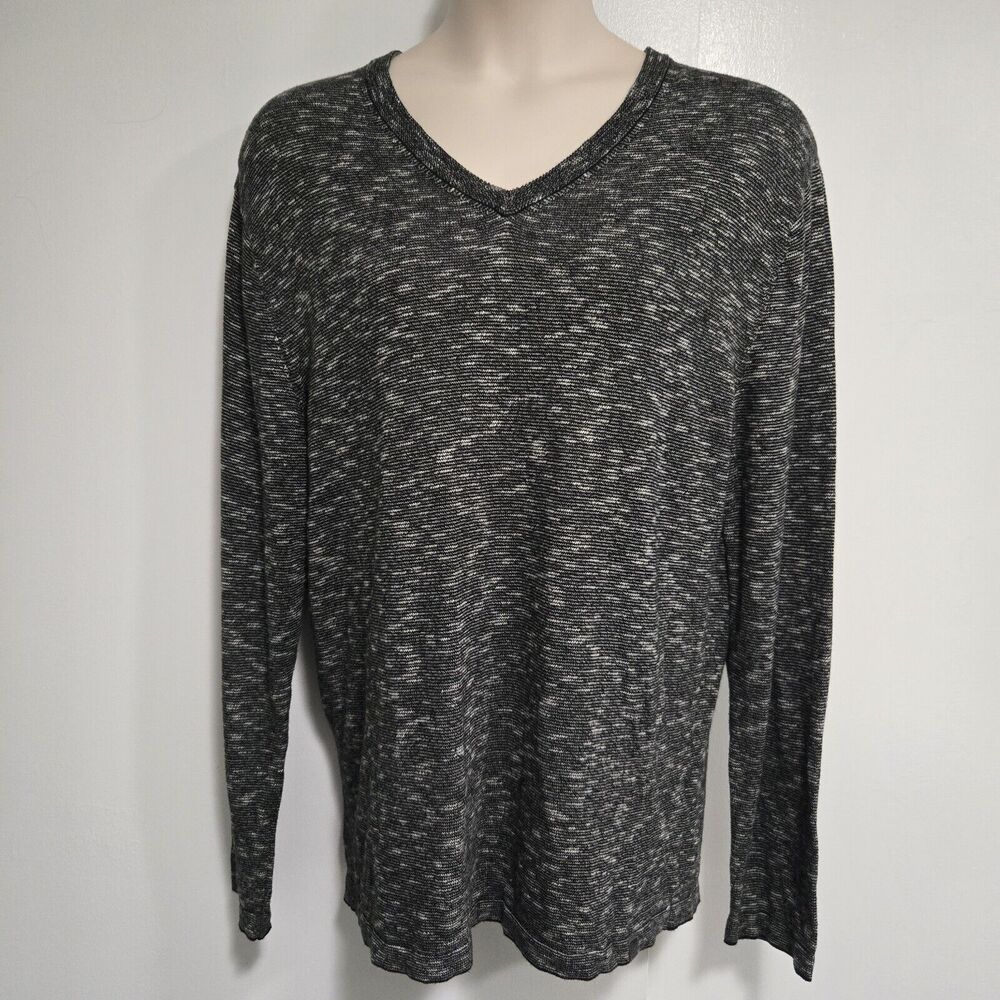 DKNY Jeans Sweater‎ Mens Sz XXL Black Marled V Neck Long Sleeved Soft Pullover